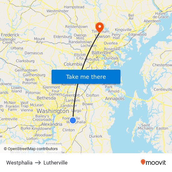 Westphalia to Lutherville map