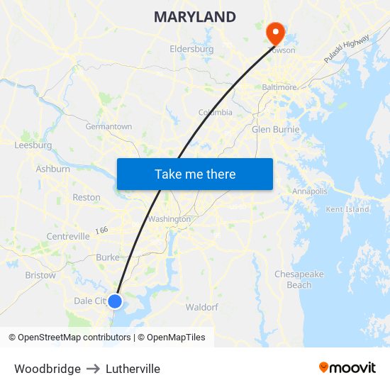 Woodbridge to Lutherville map