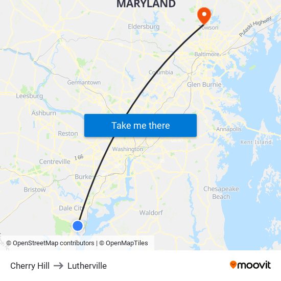 Cherry Hill to Lutherville map