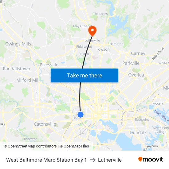 West Baltimore Marc Station Bay 1 to Lutherville map