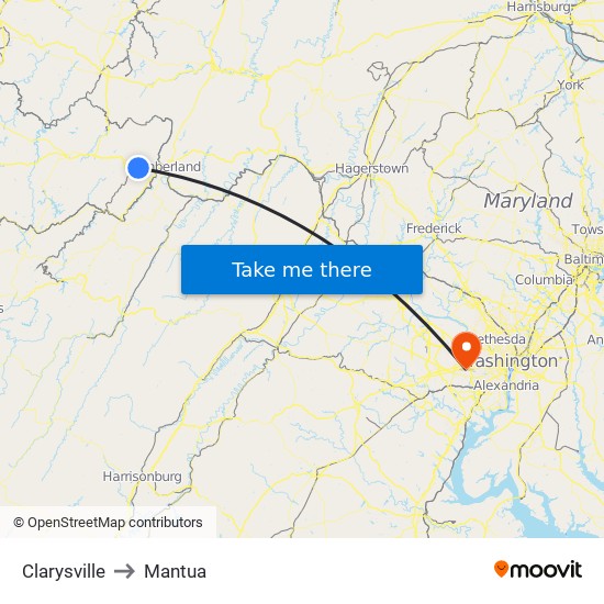 Clarysville to Mantua map
