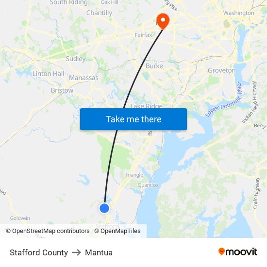 Stafford County to Mantua map