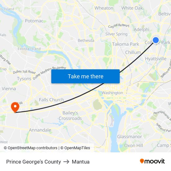 Prince George's County to Mantua map