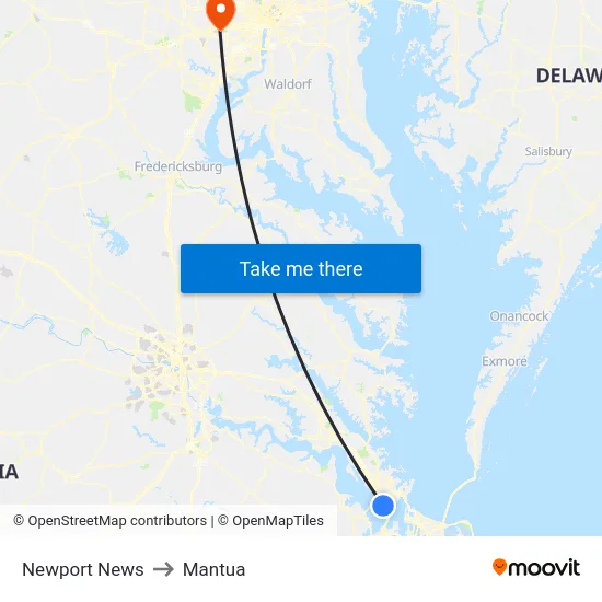 Newport News to Mantua map
