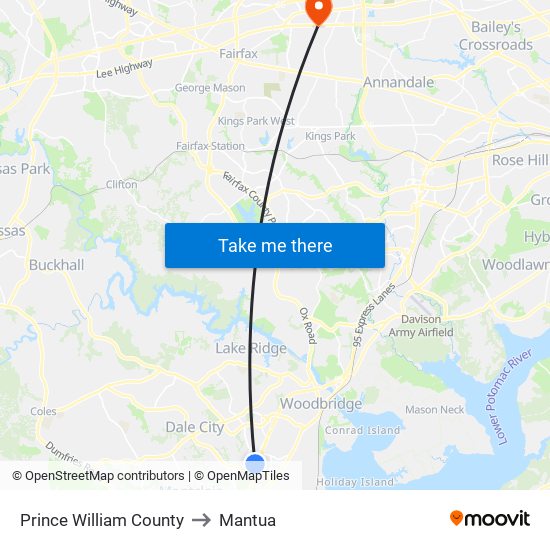 Prince William County to Mantua map