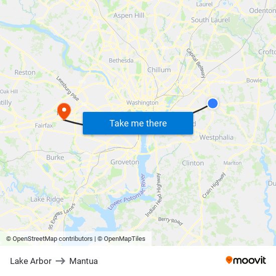 Lake Arbor to Mantua map