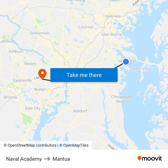 Naval Academy to Mantua map