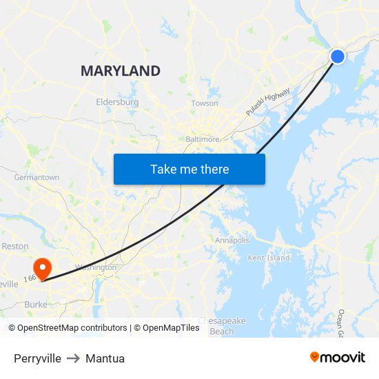 Perryville to Mantua map