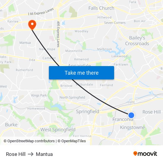 Rose Hill to Mantua map