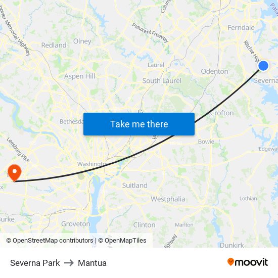 Severna Park to Mantua map