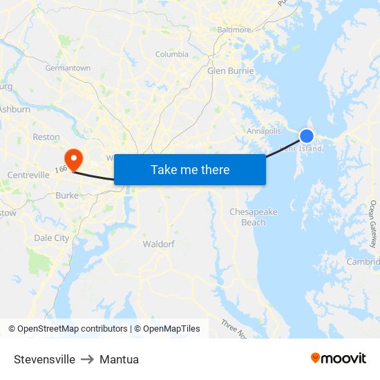 Stevensville to Mantua map