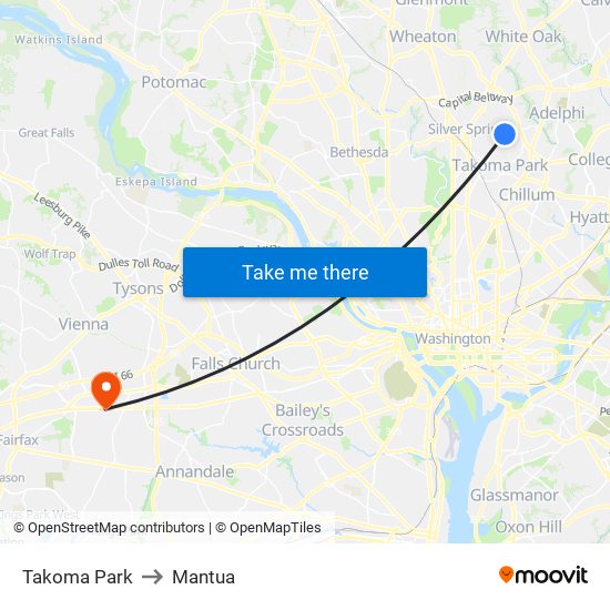 Takoma Park to Mantua map