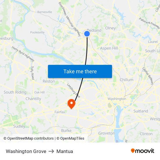 Washington Grove to Mantua map