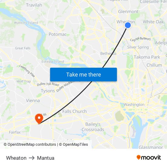 Wheaton to Mantua map