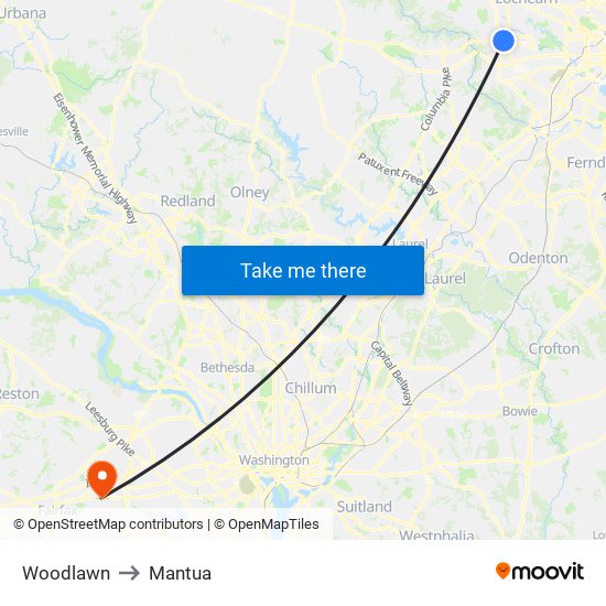 Woodlawn to Mantua map