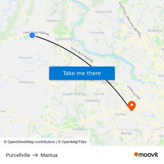 Purcellville to Mantua map