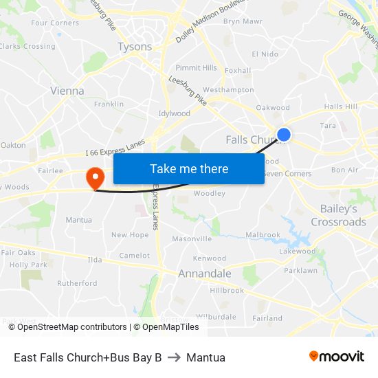 East Falls Church+Bay B to Mantua map