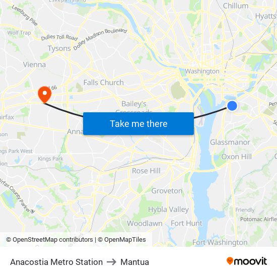 Anacostia Metro Station to Mantua map