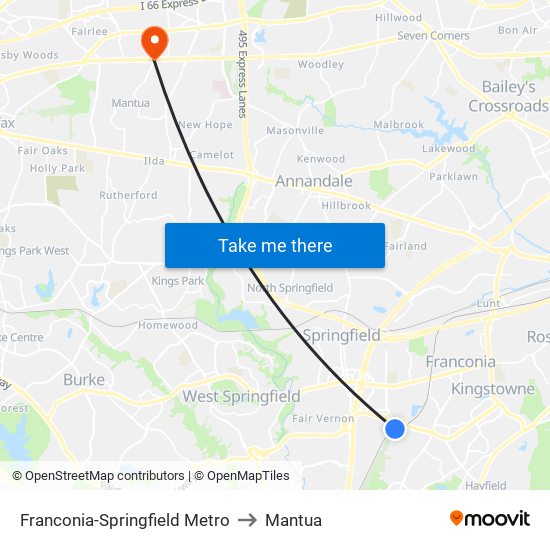 Franconia-Springfield Metro to Mantua map