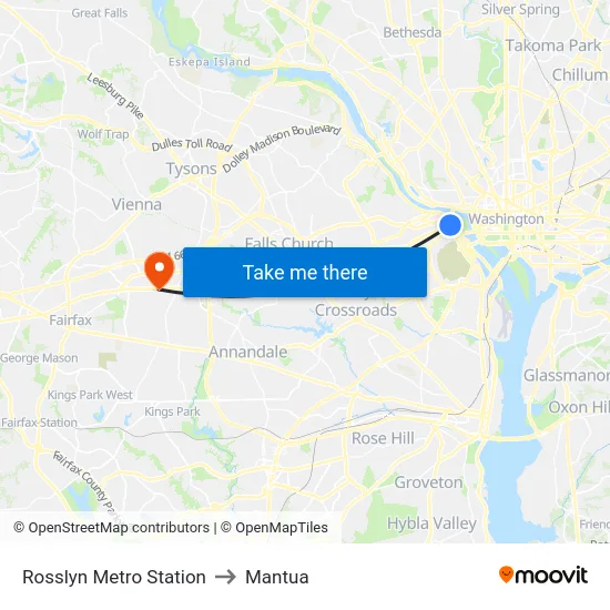 Rosslyn Metro Station to Mantua map