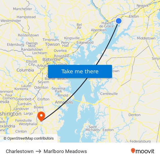 Charlestown to Marlboro Meadows map