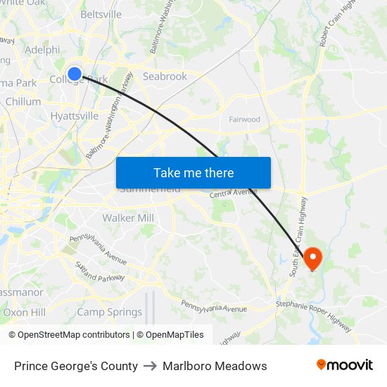 Prince George's County to Marlboro Meadows map