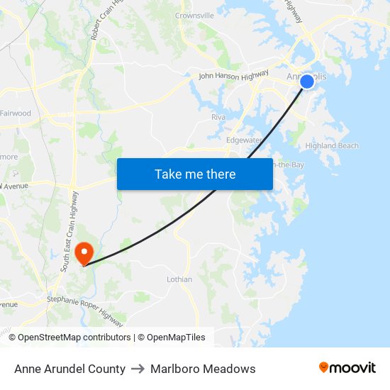 Anne Arundel County to Marlboro Meadows map