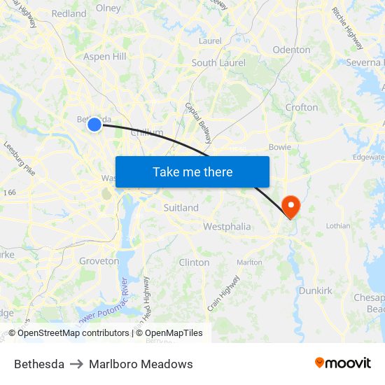 Bethesda to Marlboro Meadows map