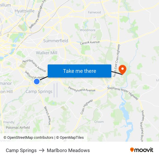 Camp Springs to Marlboro Meadows map