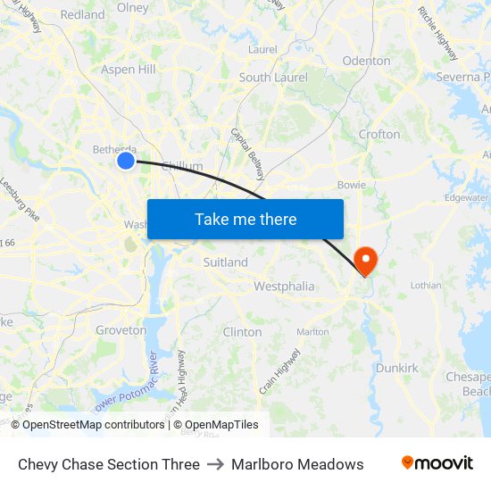 Chevy Chase Section Three to Marlboro Meadows map