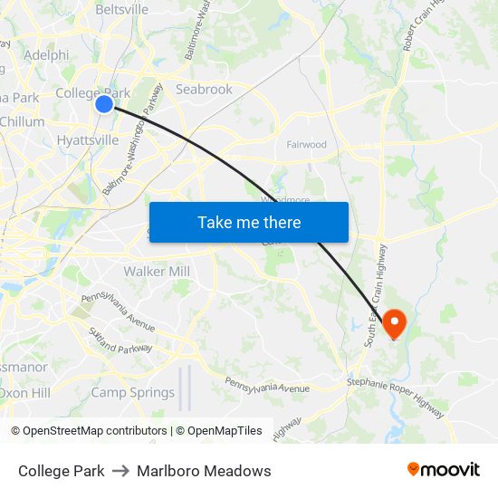 College Park to Marlboro Meadows map