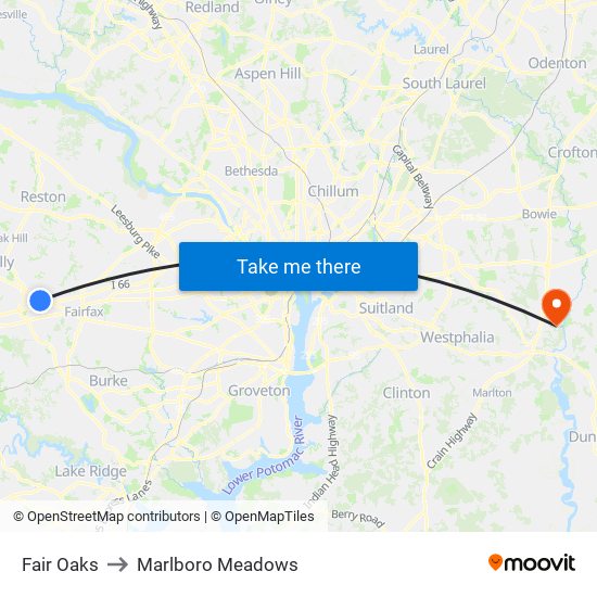 Fair Oaks to Marlboro Meadows map