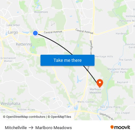 Mitchellville to Marlboro Meadows map