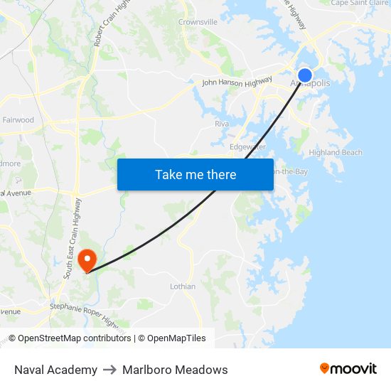 Naval Academy to Marlboro Meadows map