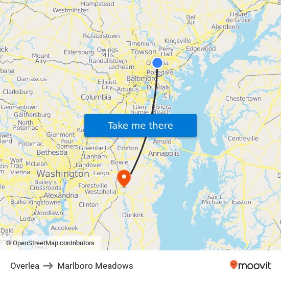 Overlea to Marlboro Meadows map