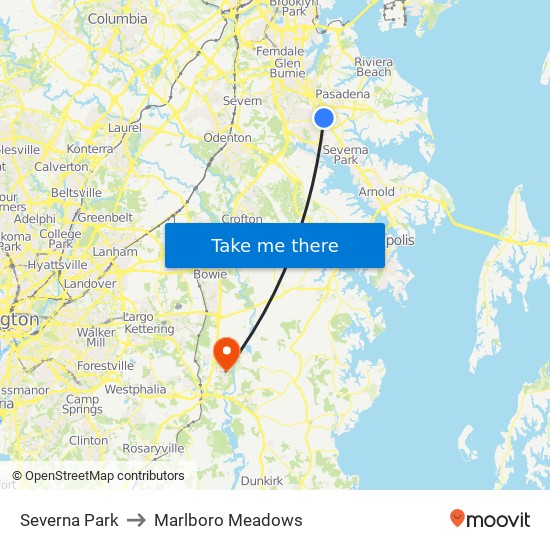 Severna Park to Marlboro Meadows map