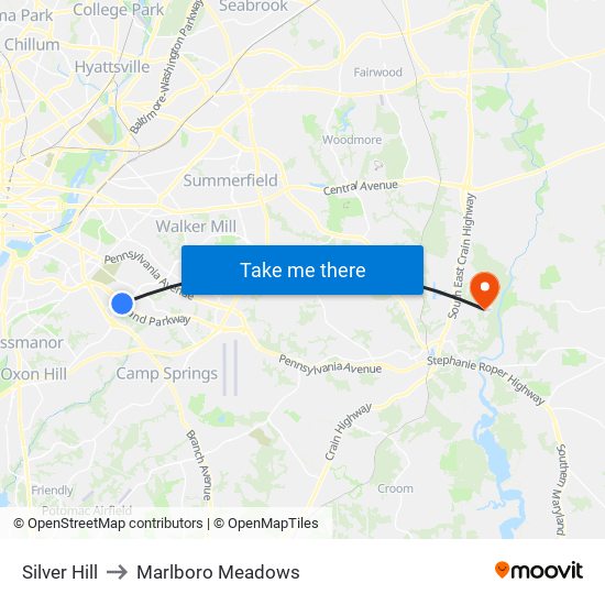 Silver Hill to Marlboro Meadows map