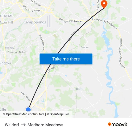 Waldorf to Marlboro Meadows map