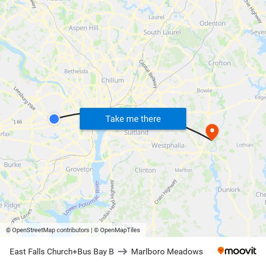 East Falls Church+Bay B to Marlboro Meadows map