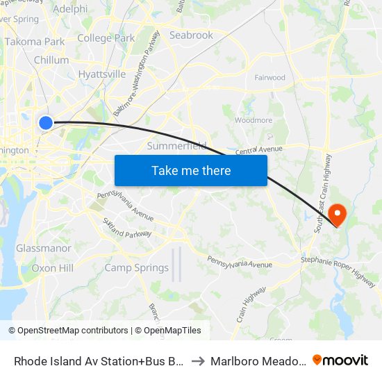 Rhode Island Ave-Brentwood+Bay D to Marlboro Meadows map