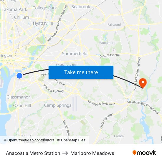 Anacostia Metro Station to Marlboro Meadows map