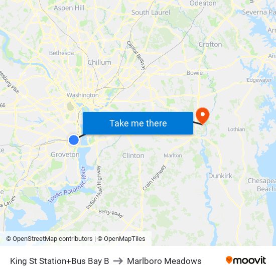 King St Station+Bus Bay B to Marlboro Meadows map