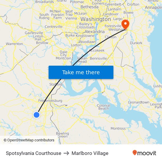 Spotsylvania Courthouse to Marlboro Village map