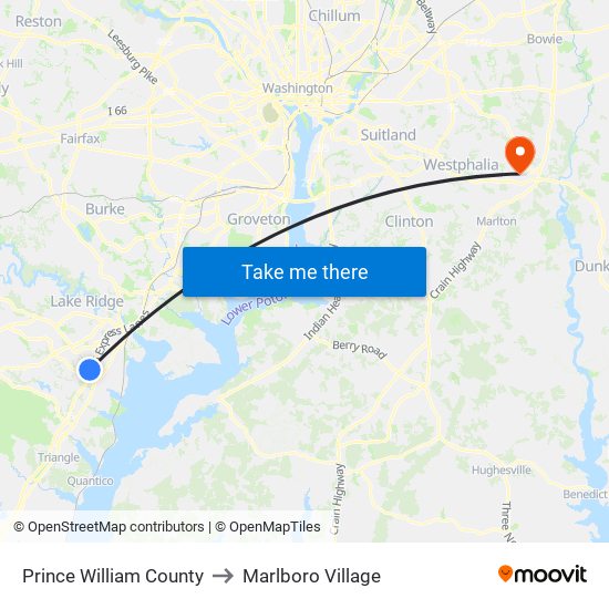 Prince William County to Marlboro Village map