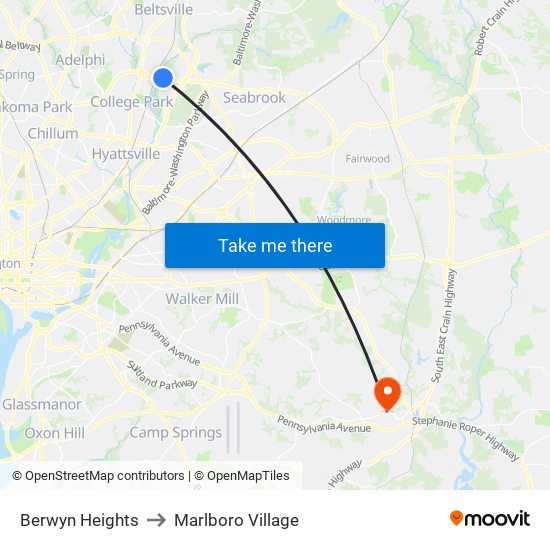Berwyn Heights to Marlboro Village map