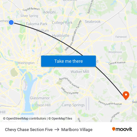 Chevy Chase Section Five to Marlboro Village map