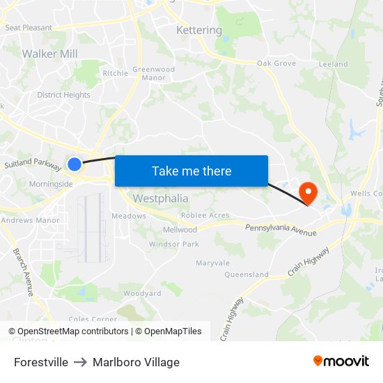 Forestville to Marlboro Village map