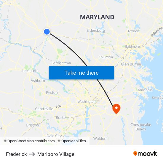 Frederick to Marlboro Village map
