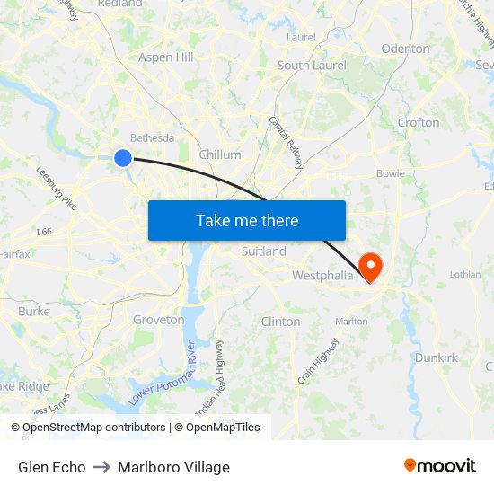 Glen Echo to Marlboro Village map