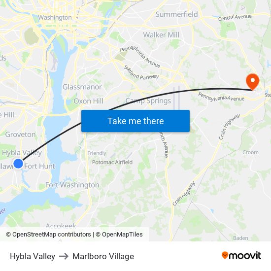 Hybla Valley to Marlboro Village map